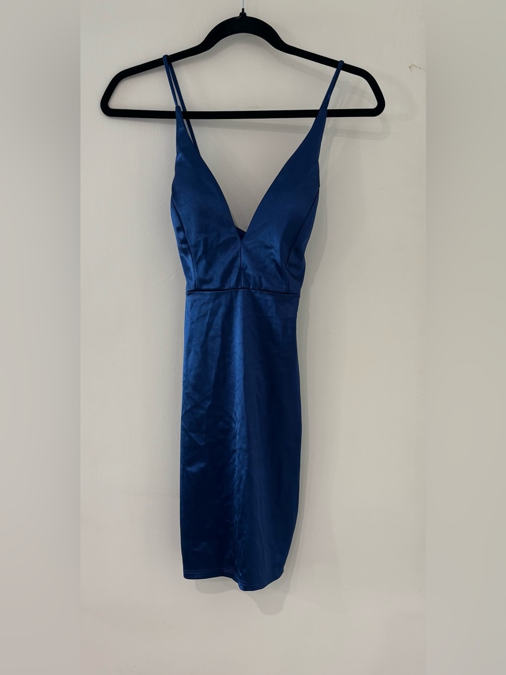 NWT Jump Apparel Royal Blue Satin Plunge Mini Dress – Size 1/2 XS